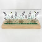 Lavender & Bees - Fused Glass Panel set in a piece Hand Crafted Wood