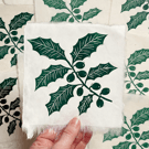 Green Holly Branch Original Lino Print – Handmade Paper Botanical Print