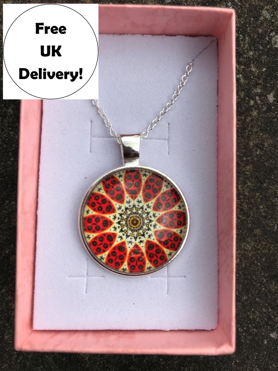 Glass Mosaic Effect Necklace Pendant - Ladybird