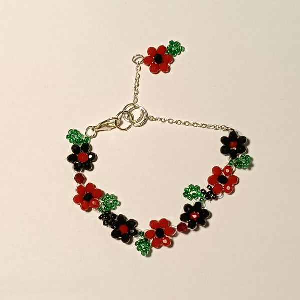 Black & Red Rose Bracelet 