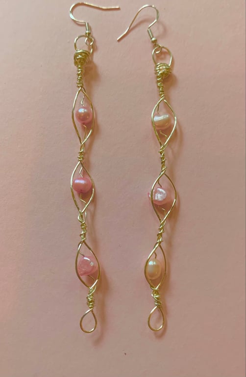 Handcrafted baby pink pearl and silver earrings.  Unique gift.  Gemini birthsto.