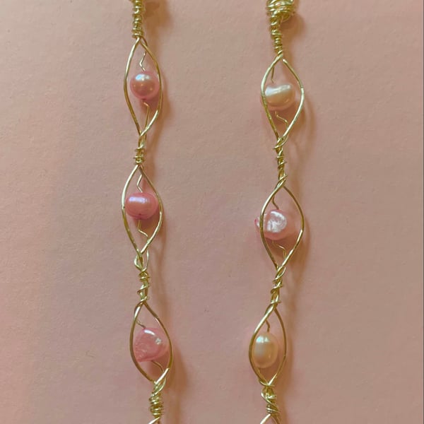 Handcrafted baby pink pearl and silver earrings.  Unique gift.  Gemini birthsto.