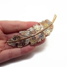 Steampunk Feather Hair Clip, Handmade Gold Metal Hair Decoration with Cogs