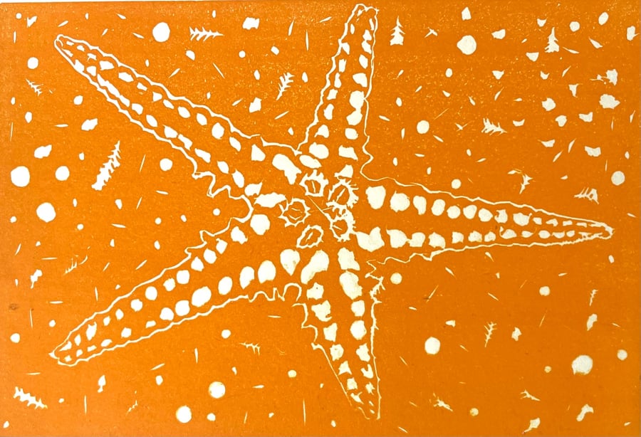 Starfish Lino Print in Orange