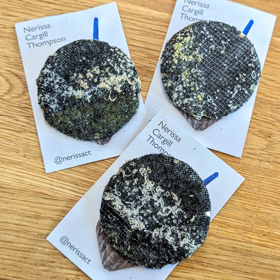 Abstract Embellished Recycled Textile 50mm Brooches Seconds Sunday