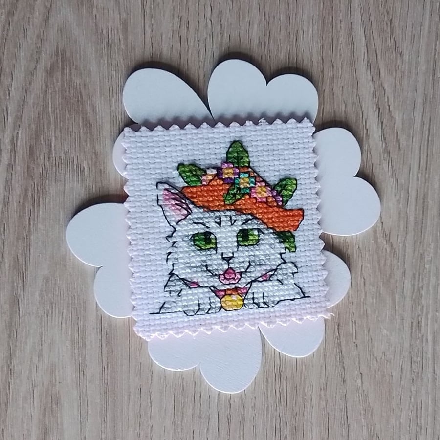 White Cat in an Orange Hat, Fridge Magnet, Cat Gift, Cat Lover Gift, Cat Magnet