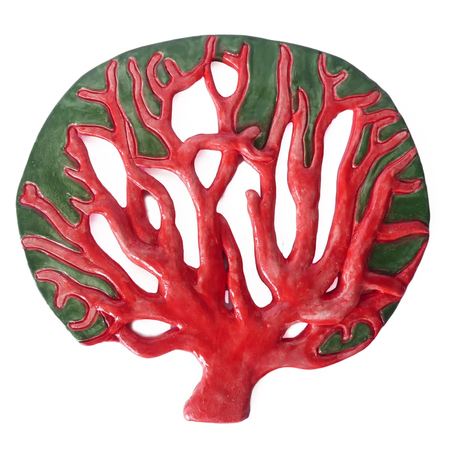 Coral Ceramic Wall Plaque - Hand Built