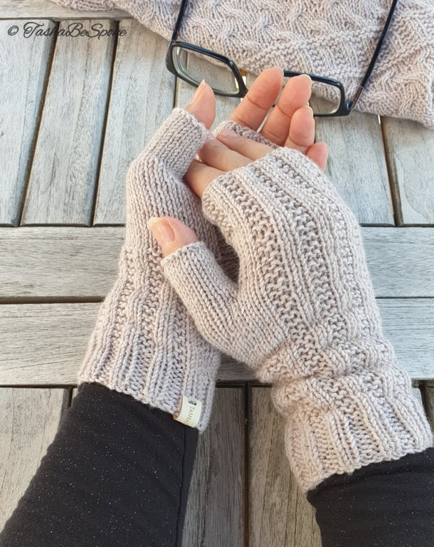 Knitted fingerless gloves, Merino wool mittens, Hand warmers, Gift for women 
