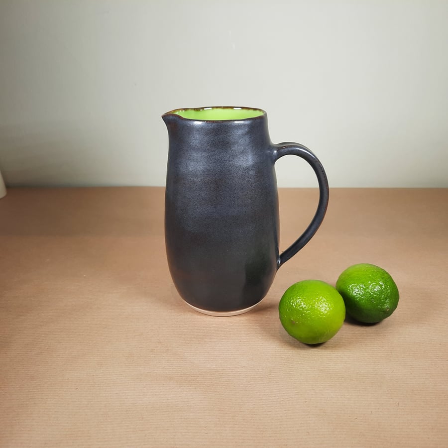 Llime green and charcoal grey ceramic jug