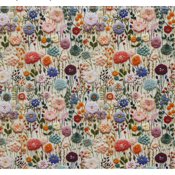 polycotton fabric material 3d digitally printed spring flowers floral 