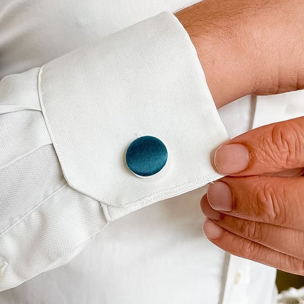 Blue Pure Silk Covered Cufflinks, perfect for weddings, gorgeous groomsmen gifts