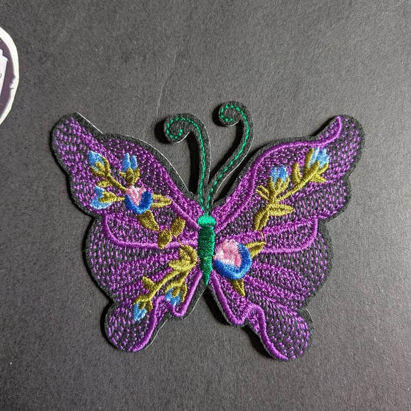 Purple Butterfly - Embroidered Iron on Patch
