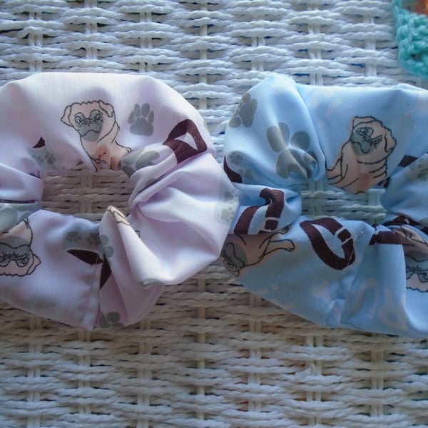 Pug Themed Hair Scrunchies Pack Of 2.