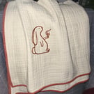 Embroidered Rabbit Ecru Cot Blanket Organic Cotton Heirloom