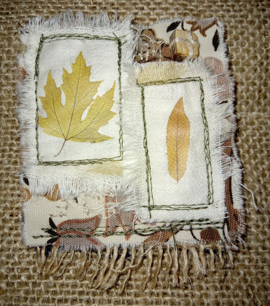 Winter leaf brooch scrap fabric beads sewing Folksy