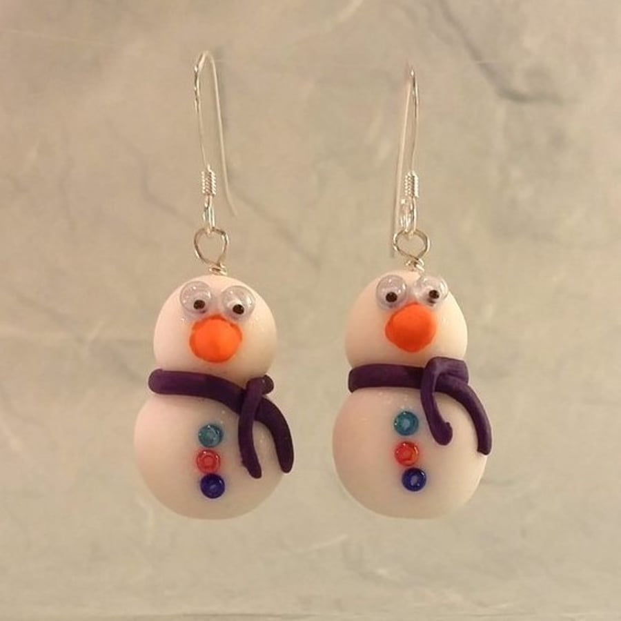 Snowman Earrings (Turquoise, Red and Blue Buttons)
