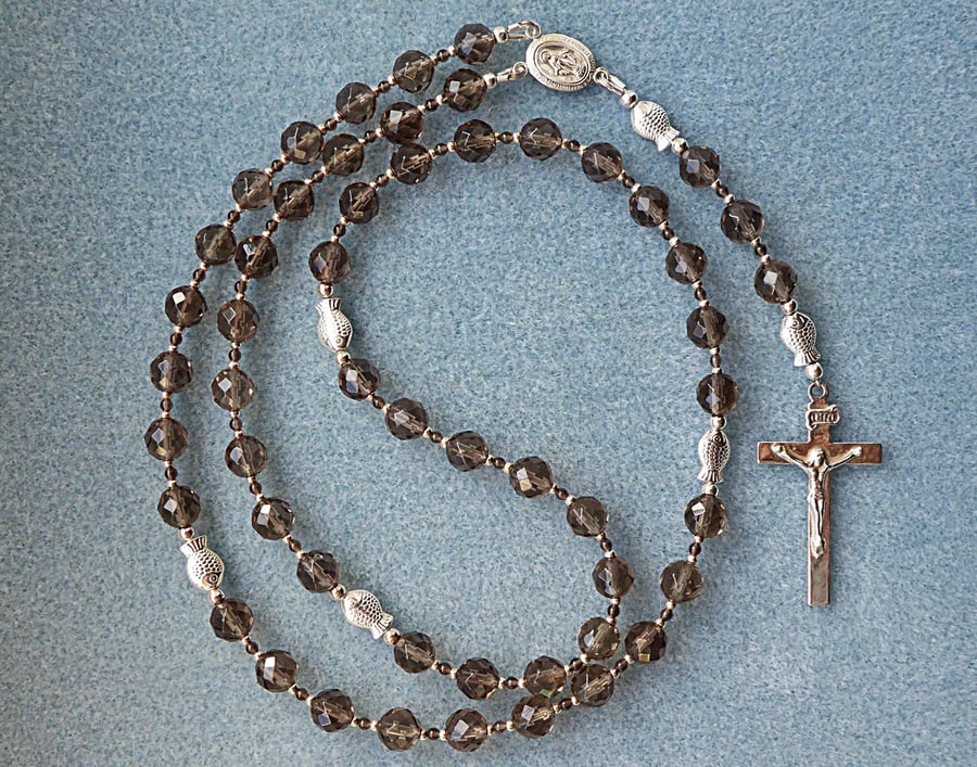 Catholic Five Decade Rosary with Smokey Quartz and Sterling Silver
