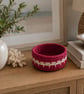 Handmade Deep Coiled Macramé Basket - Burgundy & Cream Decorative Basket