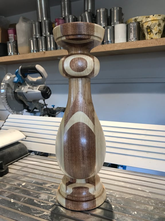 Handcrafted Turned Mixed Solid Wood 30cm high candle holder