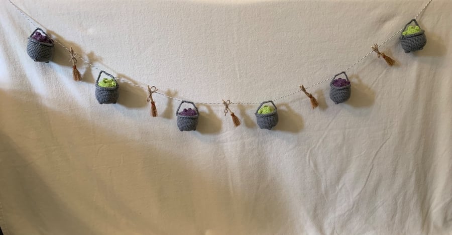 Handmade crochet cauldron bunting 