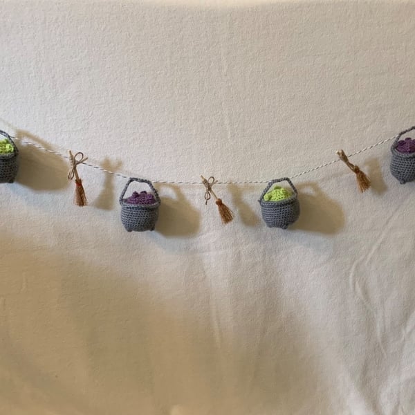 Handmade crochet cauldron bunting 
