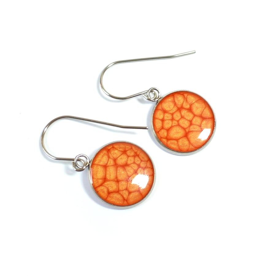 Colourful orange dangle earrings, bright drop earrings for women