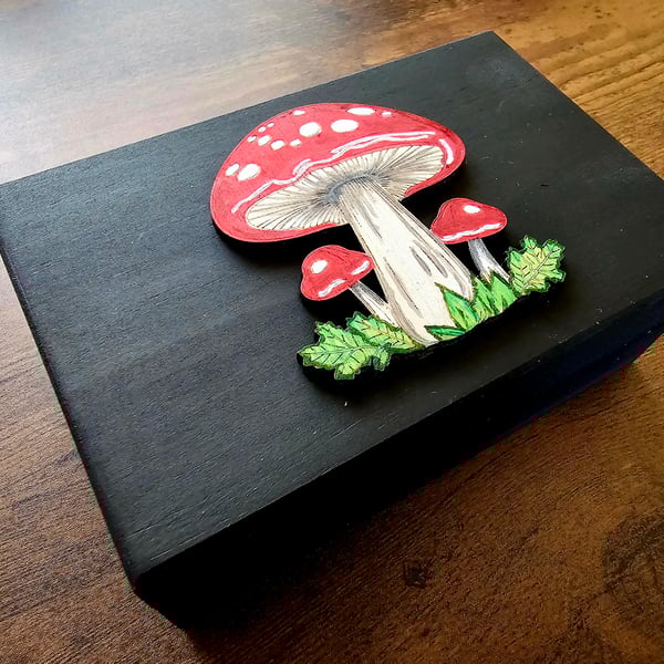 Handpainted Mushroom Embellished Jewellery, Keepsafe, Trinket Box