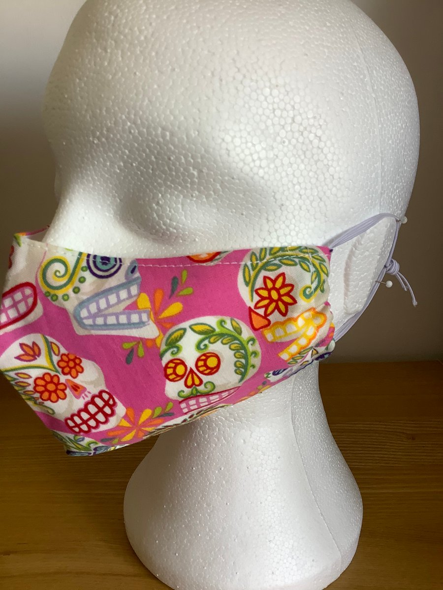 Pink Candy Scull cotton print, Reusable  face mask,Washable face mask, Free P&P