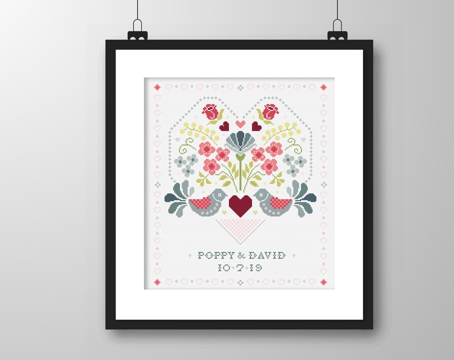 047D - Cross stitch pattern Wedding Sampler Bridal gift plus alphabet colour