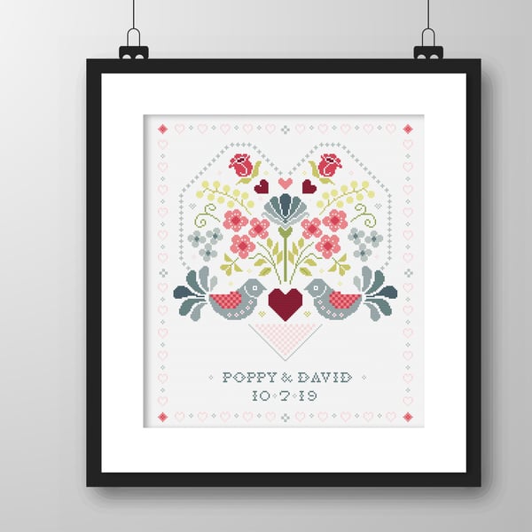 047D - Cross stitch pattern Wedding Sampler Bridal gift plus alphabet colour