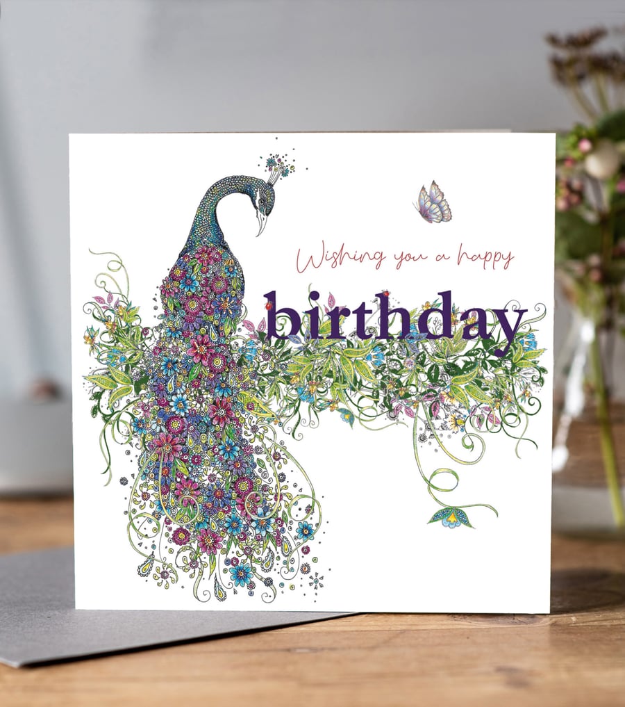 Botanical Peacock Birthday card