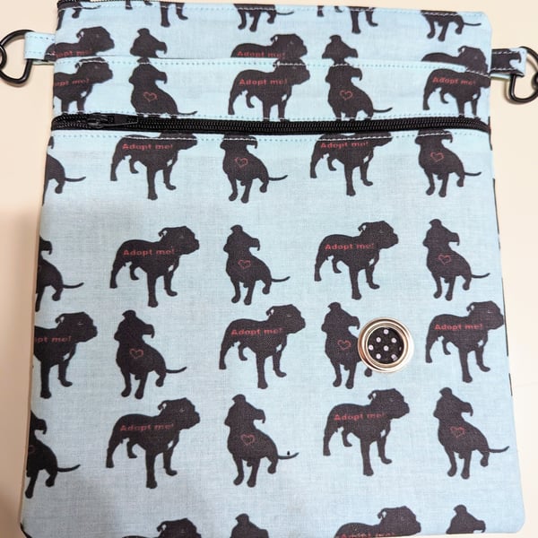 Dog walking bag made in Staffordshire Bull Terrier dog Fabric