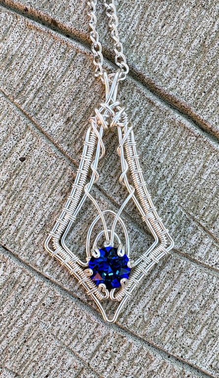 Art Nouveau inspired silver & blue stone wire wrapped pendant