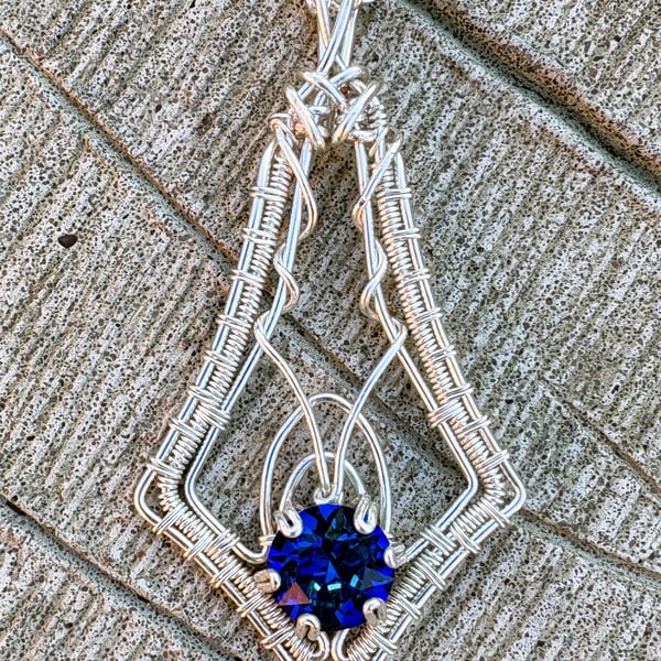 Art Nouveau inspired silver & blue stone wire wrapped pendant