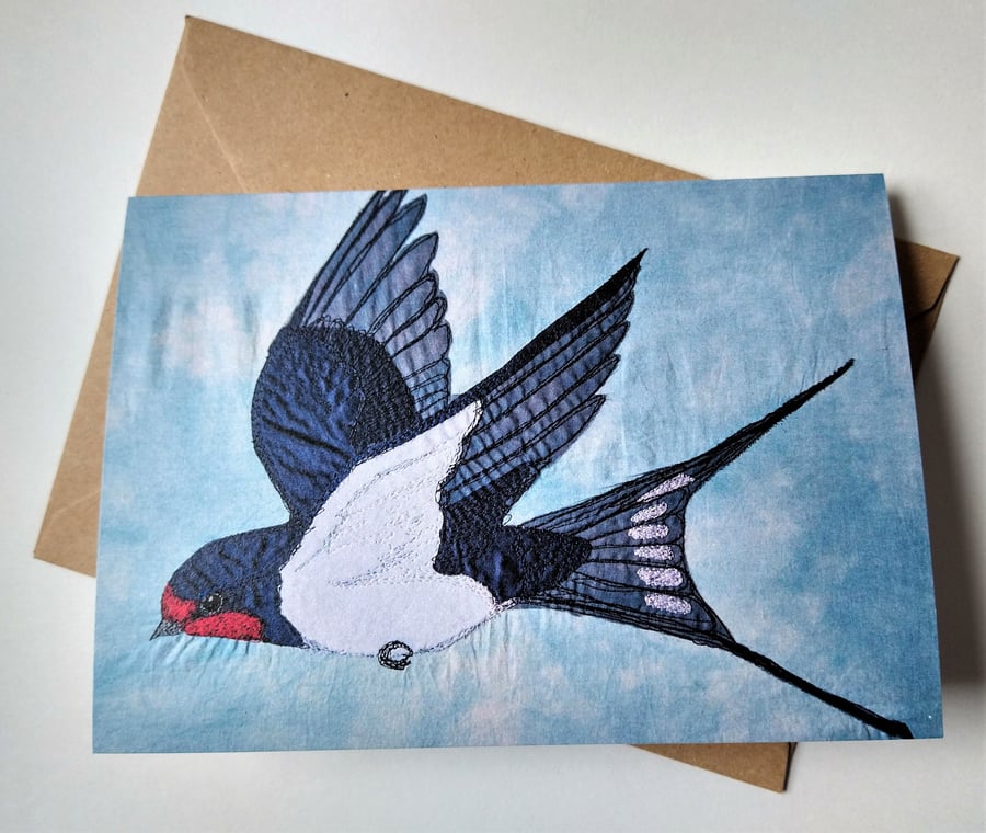 Swallow Embroidered Portrait Greetings Card