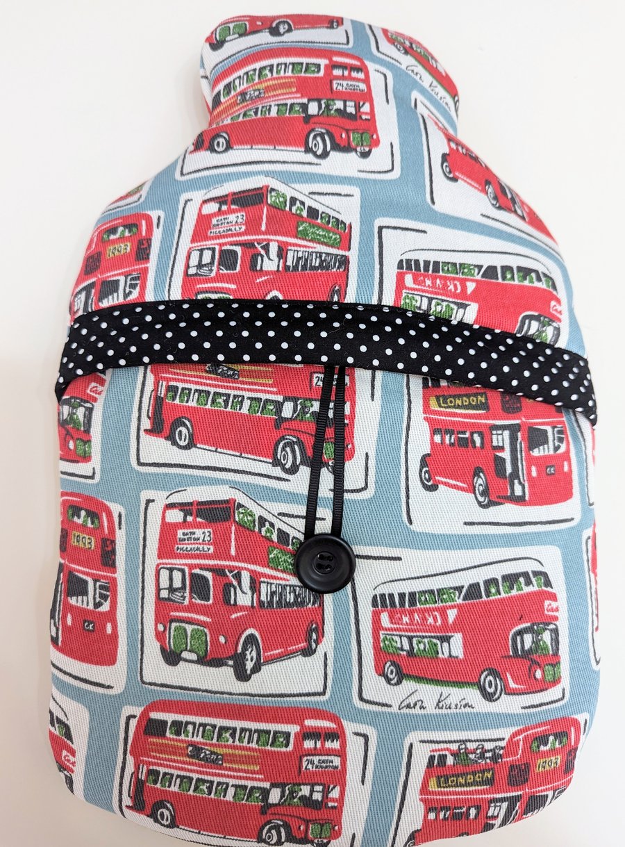 Hot Water Bottle Cover made in Cath Kidston London Buses fabric (with bottle)