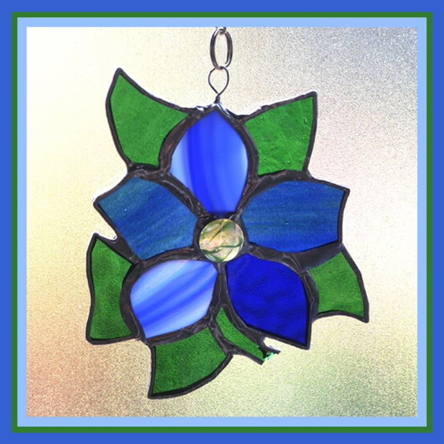 Clematis (Blue) Stained Glass Suncatcher 