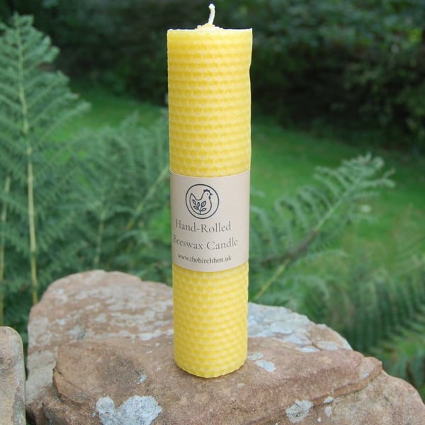 Hand Rolled Yellow Natural Beeswax Pillar Candle 20cm-7.9 inches Burn Time 25Hrs