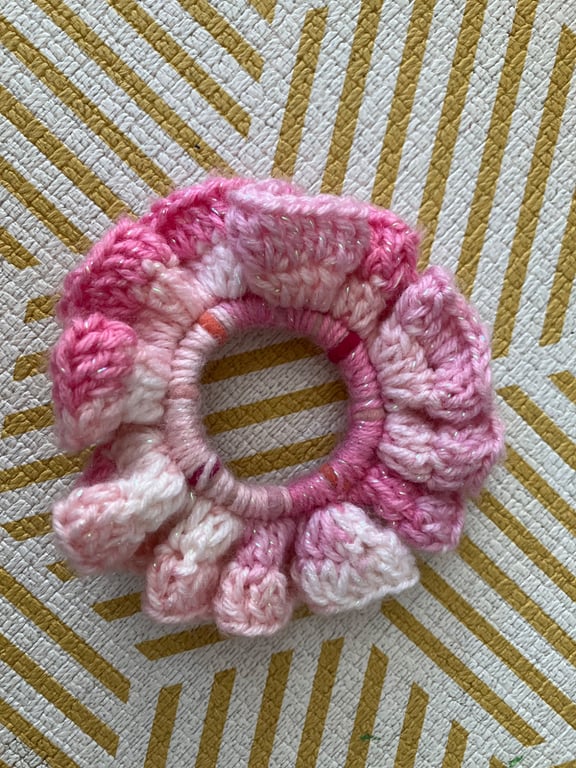 Colourful handmade crochet scrunchie