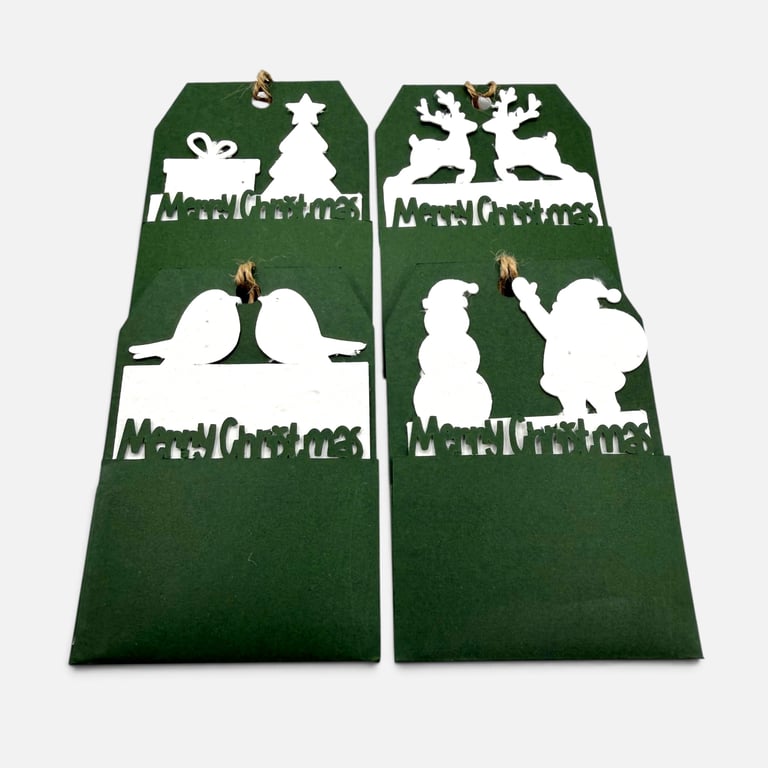 Seed Paper Christmas Gift Tags, Plantable Wildflower Tags, Set of 4