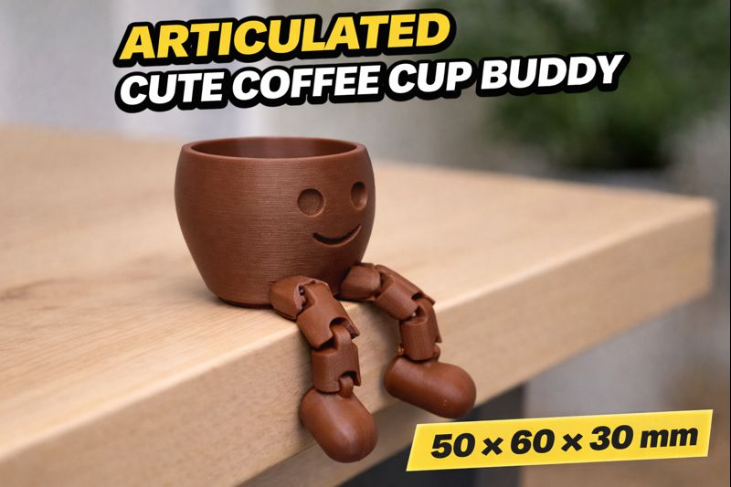 Articulated Cute Coffee Cup Buddy - 50 - 60 - 30mm