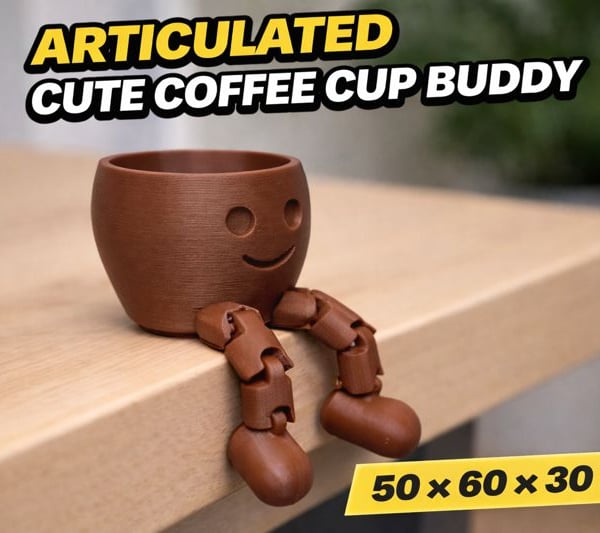 Articulated Cute Coffee Cup Buddy - 50 - 60 - 30mm