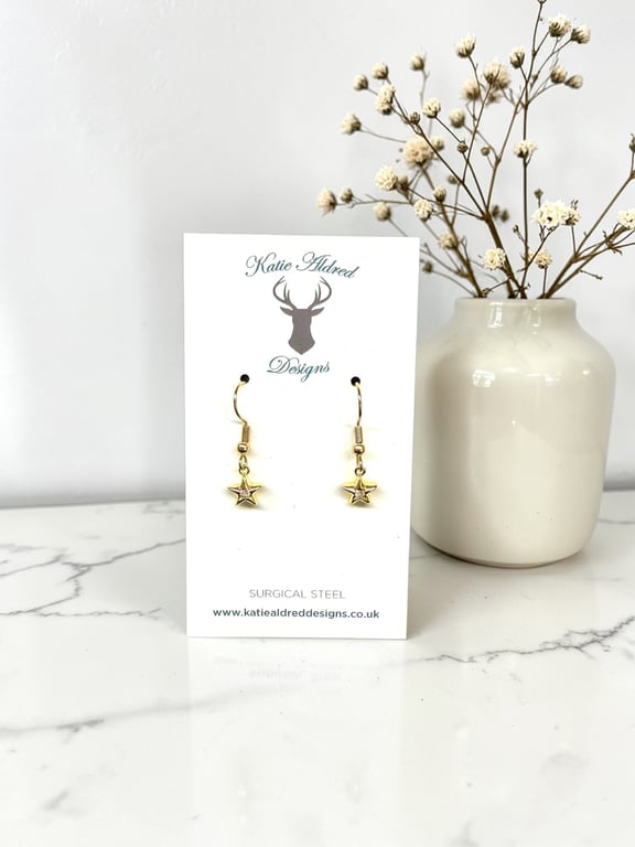 Charm Earrings - 3D Gold Rhinestone Star
