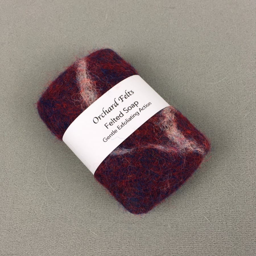 Felted pebble soap, purple with white veins