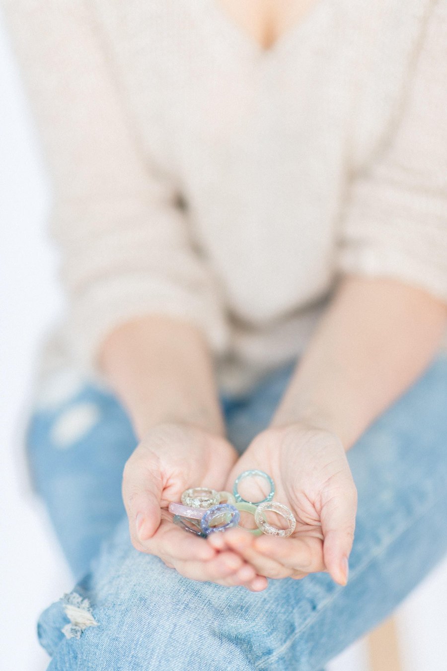 Resin Ring Mystery Option Gift for Her Gold Flakes Something Blue Mint Green Rin