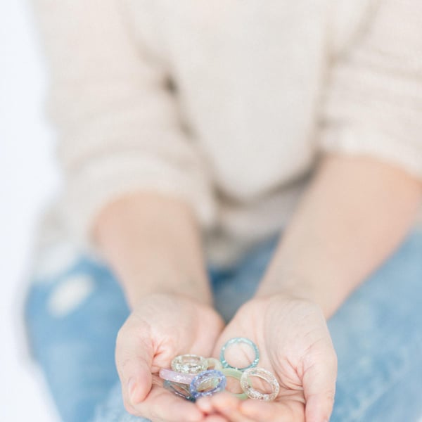 Resin Ring Mystery Option Gift for Her Gold Flakes Something Blue Mint Green Rin