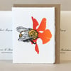 'Wheal Margery Bee' - Red Flower - Original Print Lino Cut Card