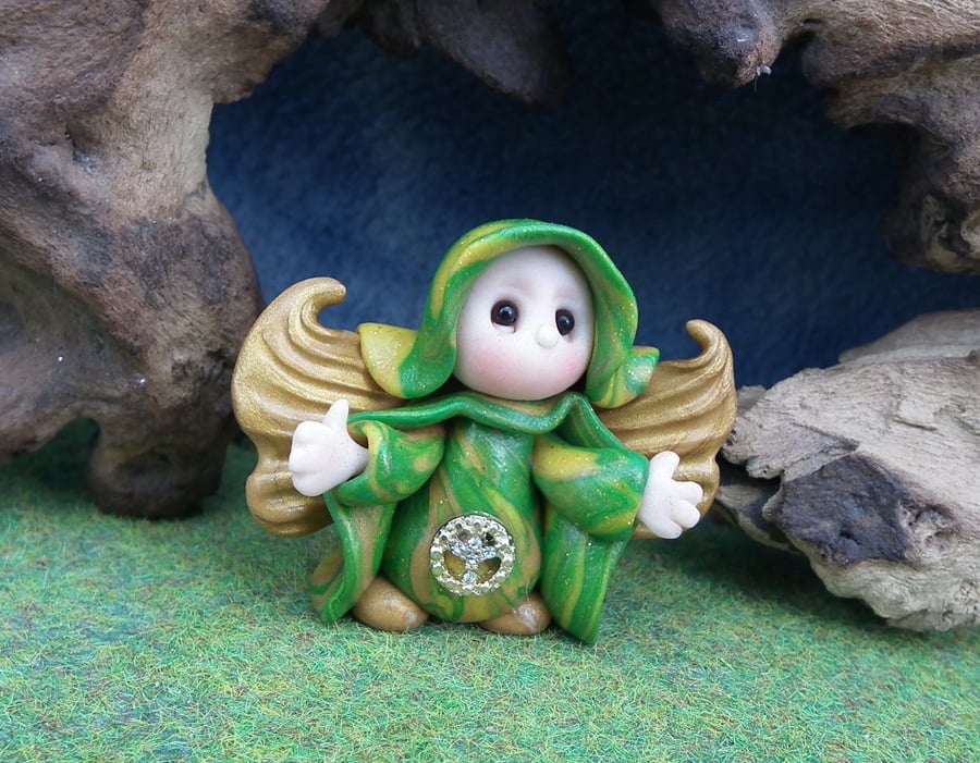 Angelic Flurrier Gnome 'Meryl' with gold wings OOAK Sculpt by Ann Galvin