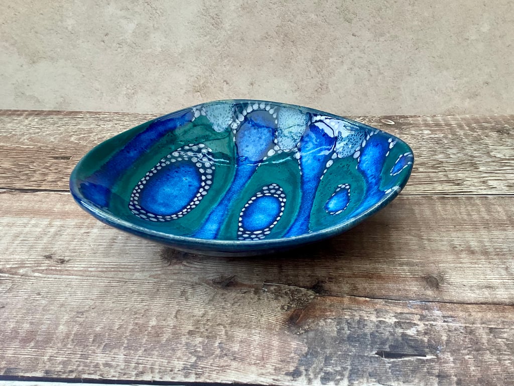Handmade blue pottery bowl