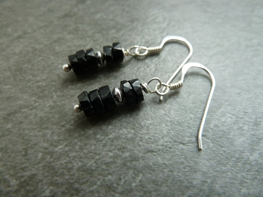 sterling silver earrings, black spinel gemstones
